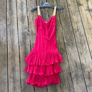 Rebecca Taylor 100% Silk Tiered Cocktail Dress with Gold Straps